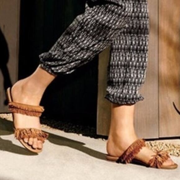 Joie Pippa Tan Suede Fringe Strap Slip On Sandal Size 6 Western Boho Hippie - Picture 1 of 7